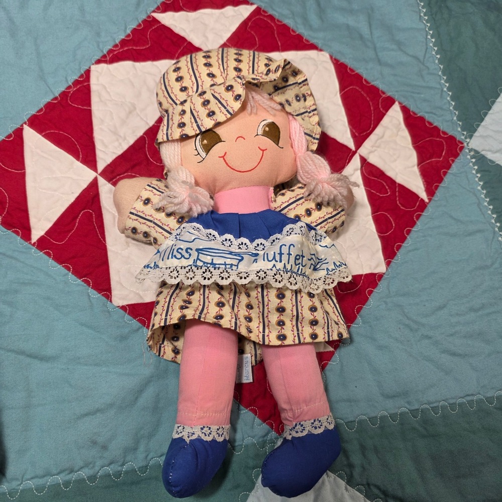 Neiman Marcus Miss Muffet Rag Doll 11" Blue Pink Vintage Nursery Rhyme Cloth Toy